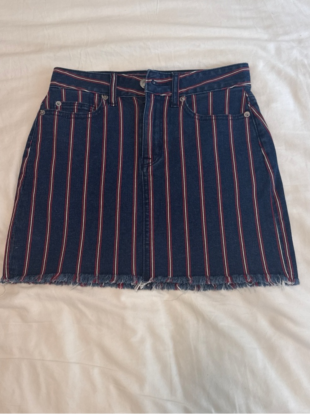 American Eagle Striped Denim Mini Skirt in Navy and Red